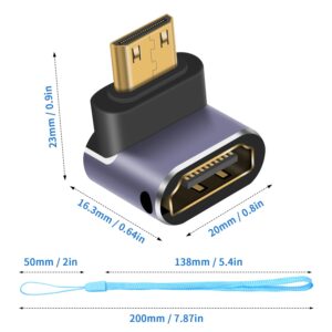 Duttek 8K Mini HDMI to HDMI Adapter, 48Gbps HDMI to Mini HDMI Extender Adapter, Down Angled Mini HDMI Male to HDMI Female Converter with LED Working Indicator Lamp, for Camera, Camcorder (2 Pack)