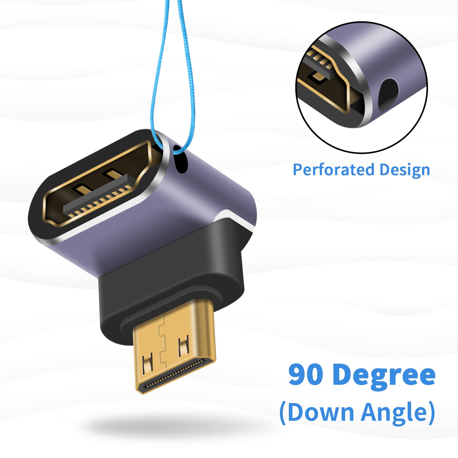 Duttek 8K Mini HDMI to HDMI Adapter, 48Gbps HDMI to Mini HDMI Extender Adapter, Down Angled Mini HDMI Male to HDMI Female Converter with LED Working Indicator Lamp, for Camera, Camcorder (2 Pack)