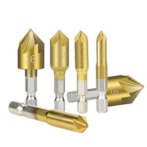 hex shank countersink drill bit 6-19mm set coated 5 flute hole drill 90 degrees wood chamfering 6pcs (color : 6pcs 6-19mm)