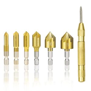 Hex Shank Countersink Drill Bit 6-19mm Set Coated 5 Flute Hole Drill 90 Degrees Wood Chamfering 6Pcs (Color : 6pcs 6-19mm)