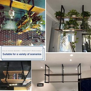 Hanging wine glass rack Ceiling Shelf Brackets 2-Layer，Solid Wood and Black Iron Ceiling-Type Flower Stand，Suspended Ceiling Storage Rack & Shelves for Restaurants and Bars, 6 Sizes (Size : 150x30x80