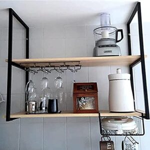 hanging wine glass rack ceiling shelf brackets 2-layer，solid wood and black iron ceiling-type flower stand，suspended ceiling storage rack & shelves for restaurants and bars, 6 sizes (size : 150x30x80