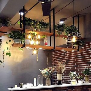 Hanging wine glass rack Ceiling Shelf Brackets 2-Layer，Solid Wood and Black Iron Ceiling-Type Flower Stand，Suspended Ceiling Storage Rack & Shelves for Restaurants and Bars, 6 Sizes (Size : 150x30x80