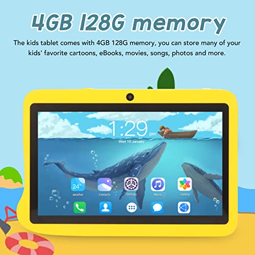 Kids Tablet, 100-240V LED Screen Tablet Front 2MP Rear 5MP with Stand for Android 10 for Learning (Yellow)