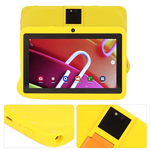 Kids Tablet, 100-240V LED Screen Tablet Front 2MP Rear 5MP with Stand for Android 10 for Learning (Yellow)