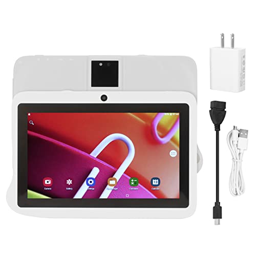 Rosvola Kids Tablet White 100‑240V 7 Inch Tablet for Kids 4G 128G Large Storage Capacity IPS HD Screen for Reading (White)