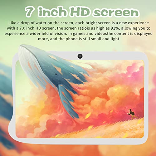 Rosvola Kids Tablet White 100‑240V 7 Inch Tablet for Kids 4G 128G Large Storage Capacity IPS HD Screen for Reading (White)