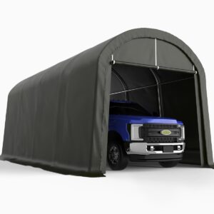 king bird 10' x 20' heavy duty carport round style outdoor instant garage anti-snow car canopy with reinforced ground bars