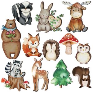 12 pcs wooden animal cutout shapes forest painted woodland baby shower decorations animals wood table centerpieces woodland creature decor for nursery craft party supplies birthday favors cake decor