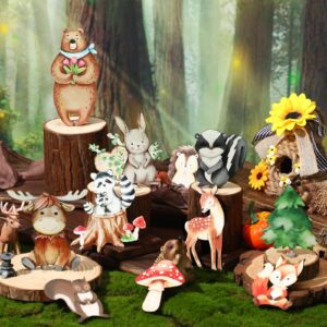 12 Pcs Wooden Animal Cutout Shapes Forest Painted Woodland Baby Shower Decorations Animals Wood Table Centerpieces Woodland Creature Decor for Nursery Craft Party Supplies Birthday Favors Cake Decor