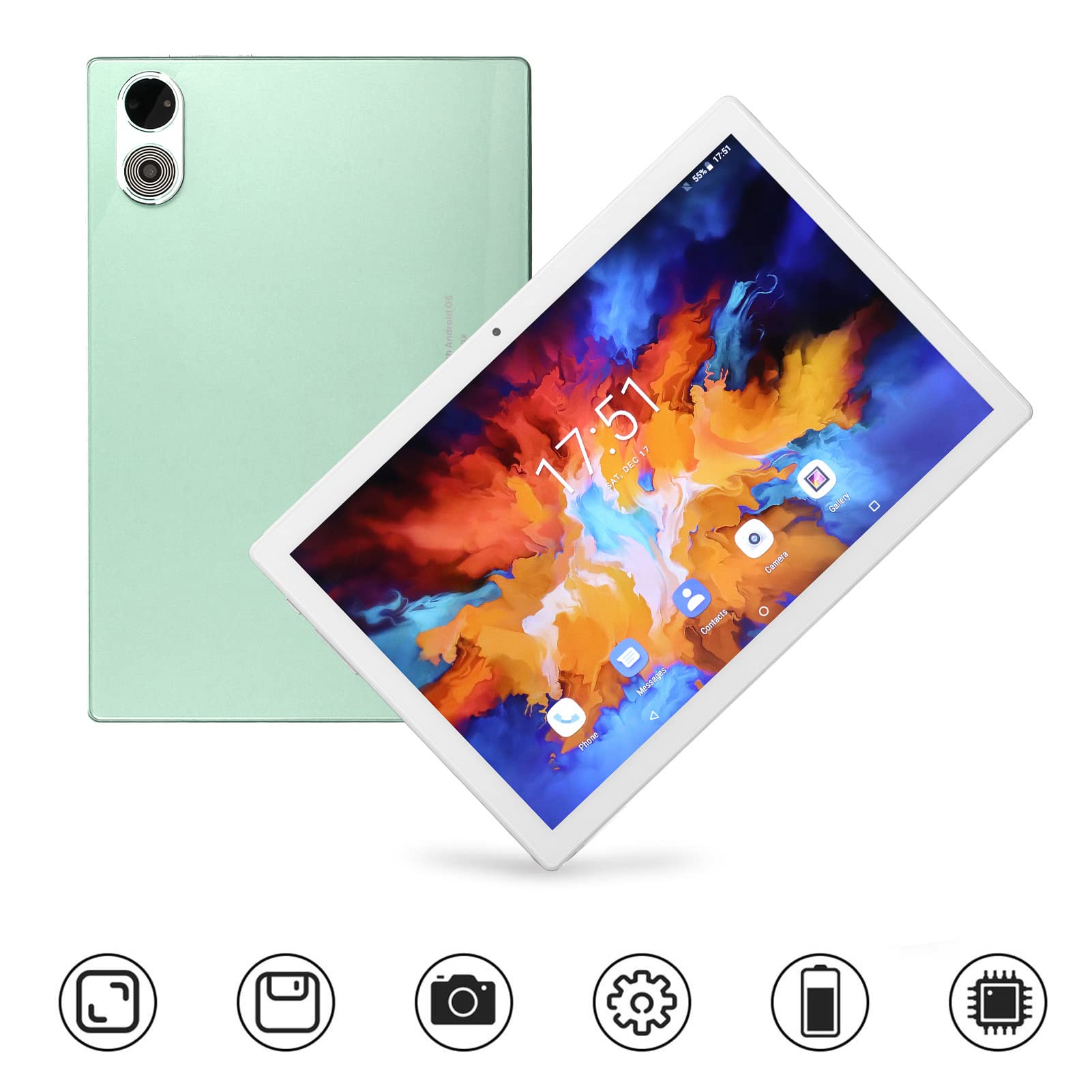 HD 10.1 Inch Tablet, Octa Core 512GB Expandable 8GB RAM 128GB ROM 20MP Rear Camera 4G LTE Tablet for Office for Learning (Green)