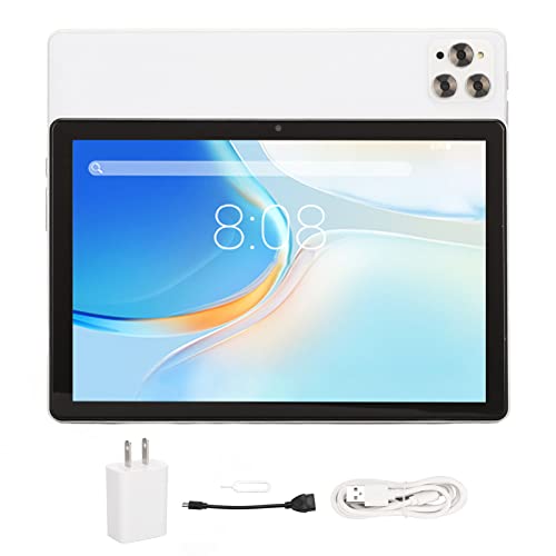 Gaming Tablet, Night Reading Mode 10 Inch Tablet 5MP Front 13MP Rear 100-240V 6GB 256GB for Study for Android 11 (White)