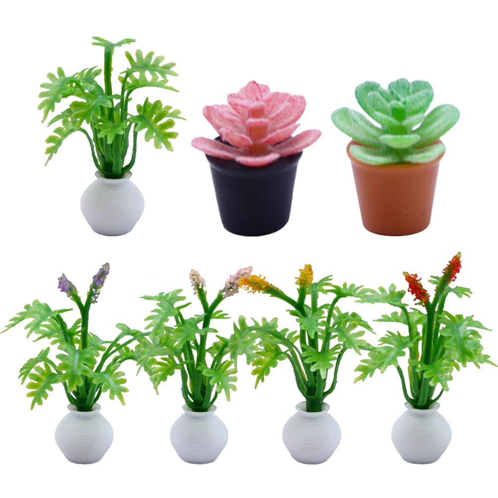 VOSAREA 7pcs Doll House Potted Plant Miniature Mini Verse Make It Mini Food Artificial Bonsai Decor Desk Topper Mini Foods Floral Decorations Mini House Prop Flowers Child Plastic Indoor