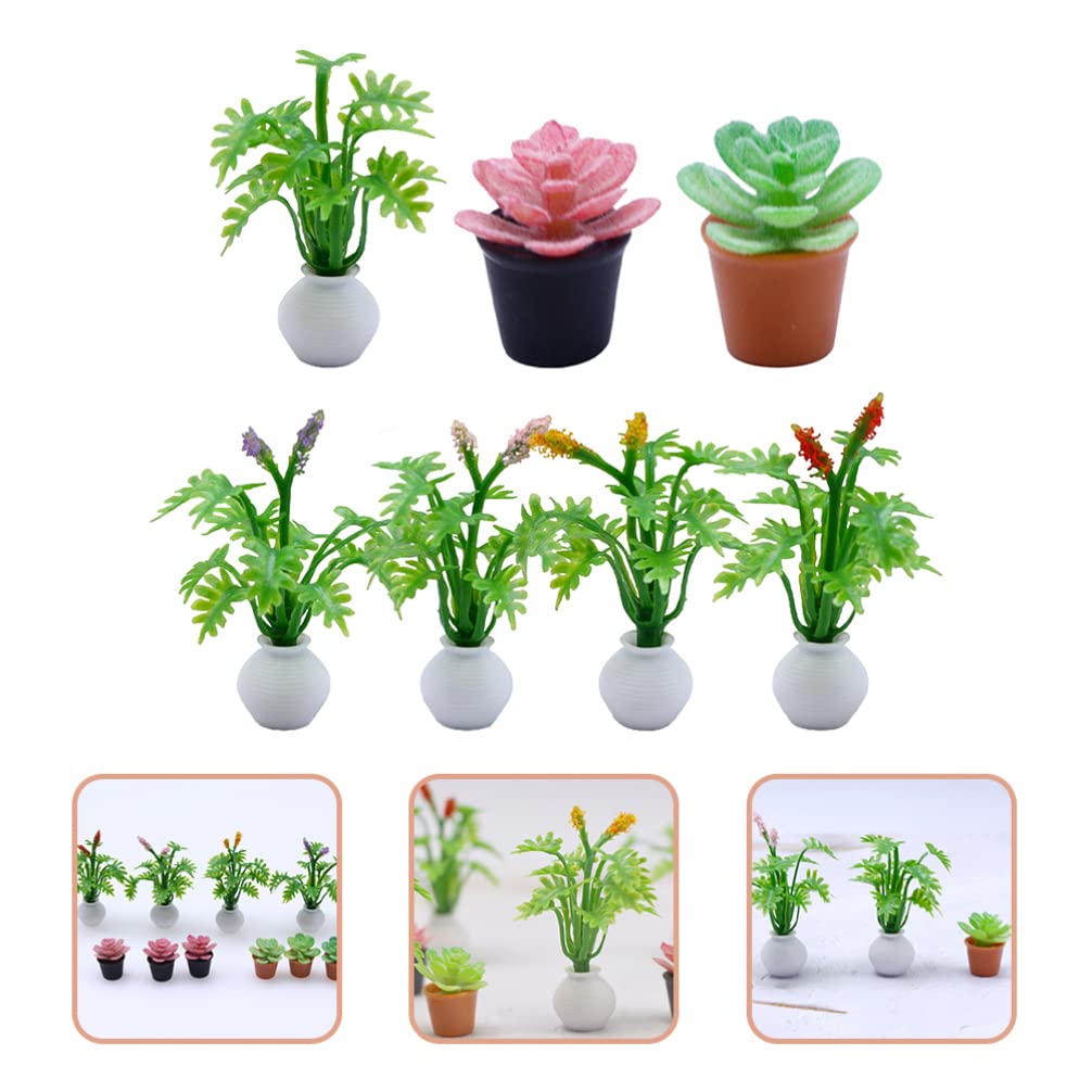 VOSAREA 7pcs Doll House Potted Plant Miniature Mini Verse Make It Mini Food Artificial Bonsai Decor Desk Topper Mini Foods Floral Decorations Mini House Prop Flowers Child Plastic Indoor