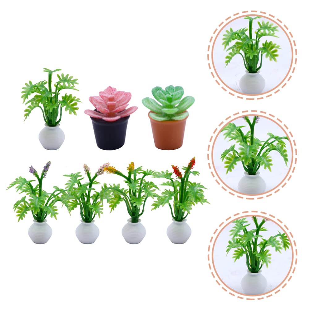 VOSAREA 7pcs Doll House Potted Plant Miniature Mini Verse Make It Mini Food Artificial Bonsai Decor Desk Topper Mini Foods Floral Decorations Mini House Prop Flowers Child Plastic Indoor