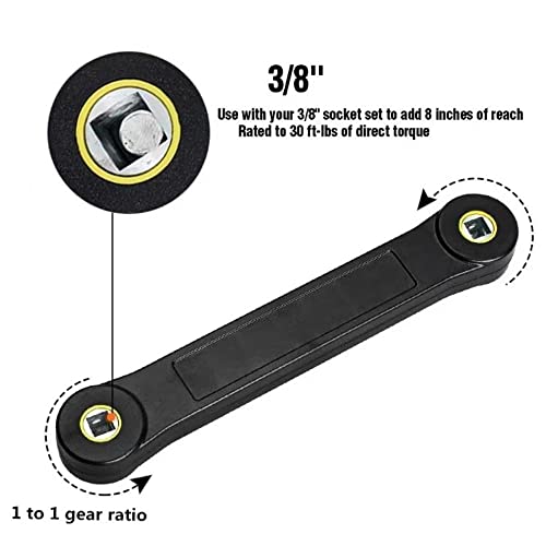 Wrench Extender Non-Swivel Leveraging Ratchet Socket Wrench Tool with 2 Adapters Universal Wrench Combination Car Repair Tight 3/8 and 1/4 Adapter