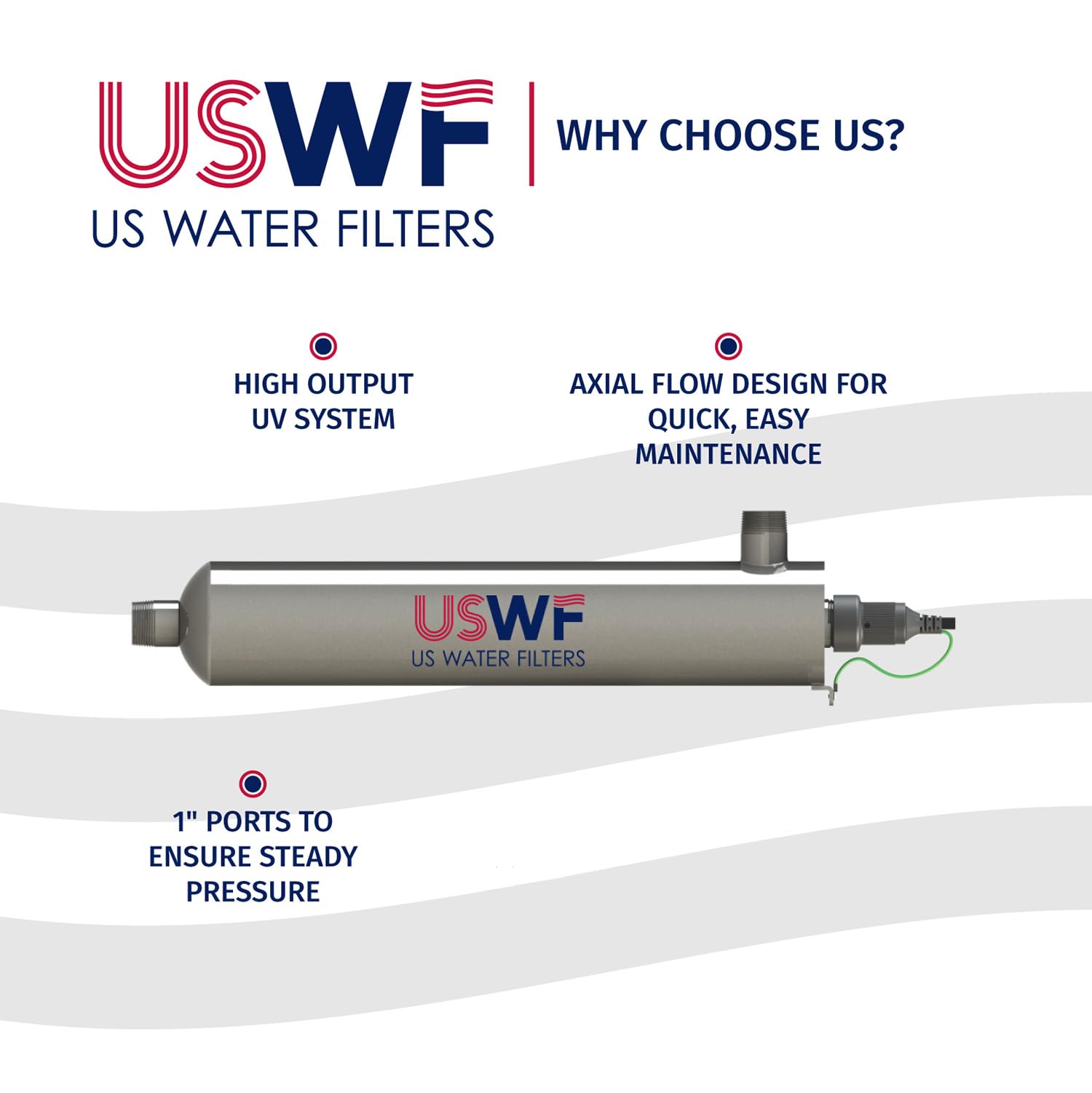 US Water Filters 4CR1 Ultraviolet Light Water System with Integrated Pre Filter - 8 GPM, 316L Stainless Steel, 9,000 hr lamp Life, 1" MNPT, 120V