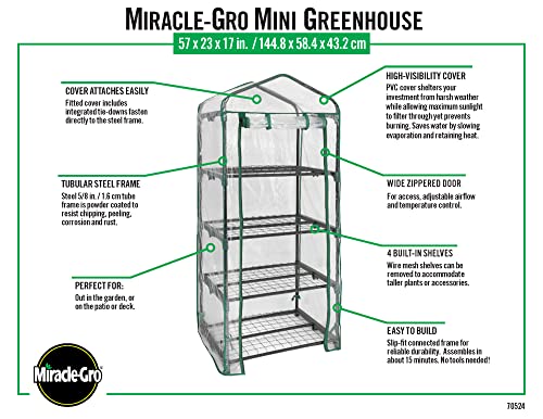 Miracle-Gro 23" x 17" x 57" All-Season 4-Tier Mini Grow House Outdoor or Backyard Easy Assembly Portable Greenhouse, Translucent