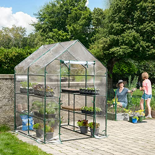 Miracle-Gro 4'8" x 4'8" x 6'5" All-Season Small Walk-in Greenhouse with 8 Wire Shelves for Outdoors, Easy-Access and Durable, Translucent