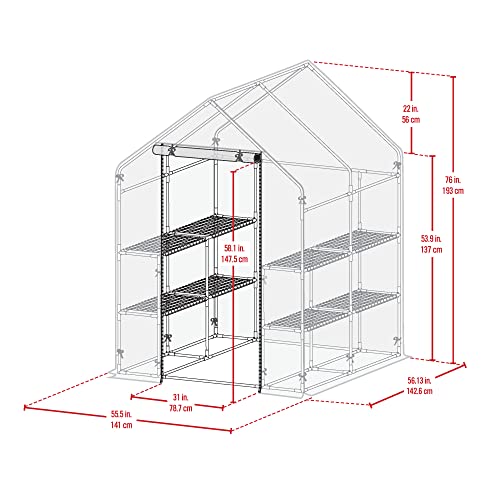 Miracle-Gro 4'8" x 4'8" x 6'5" All-Season Small Walk-in Greenhouse with 8 Wire Shelves for Outdoors, Easy-Access and Durable, Translucent