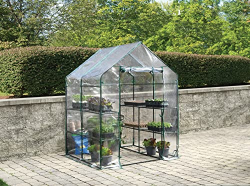 Miracle-Gro 4'8" x 4'8" x 6'5" All-Season Small Walk-in Greenhouse with 8 Wire Shelves for Outdoors, Easy-Access and Durable, Translucent