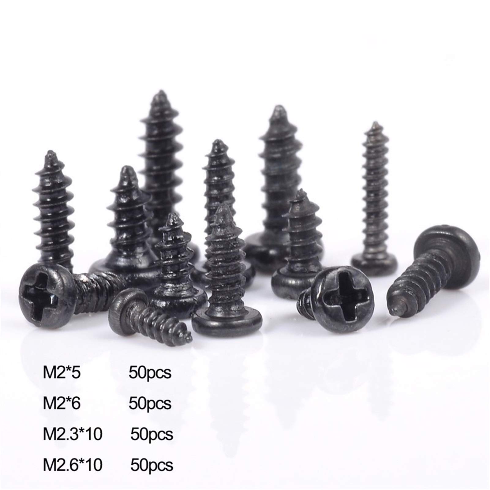 KIRANDY 200pcs Pan Head Tapping Screws Set M2 M2.3 M2.6 Round Mini Screw Laptop Computer Screw Cross Wood Screw Set (Color : DH PA 200)