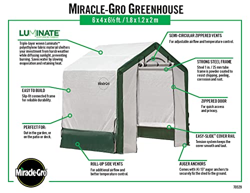 Miracle-Gro 6' x 4' x 6' All-Season Indoor/Outdoor Backyard Garden Greenhouse and Compact Waterproof Plant Shelter, Translucent