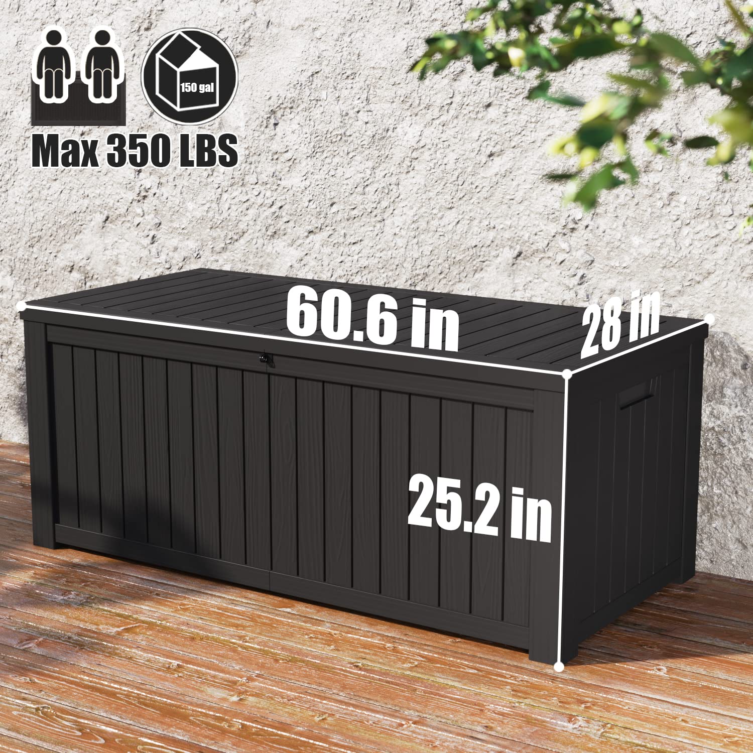 Greesum 100 Gallon Resin Deck Box Large Outdoor Storage for Patio Furniture, Garden Tools, Pool Supplies, Weatherproof and UV Resistant, Lockable, Grey