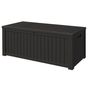 Greesum 100 Gallon Resin Deck Box Large Outdoor Storage for Patio Furniture, Garden Tools, Pool Supplies, Weatherproof and UV Resistant, Lockable, Grey