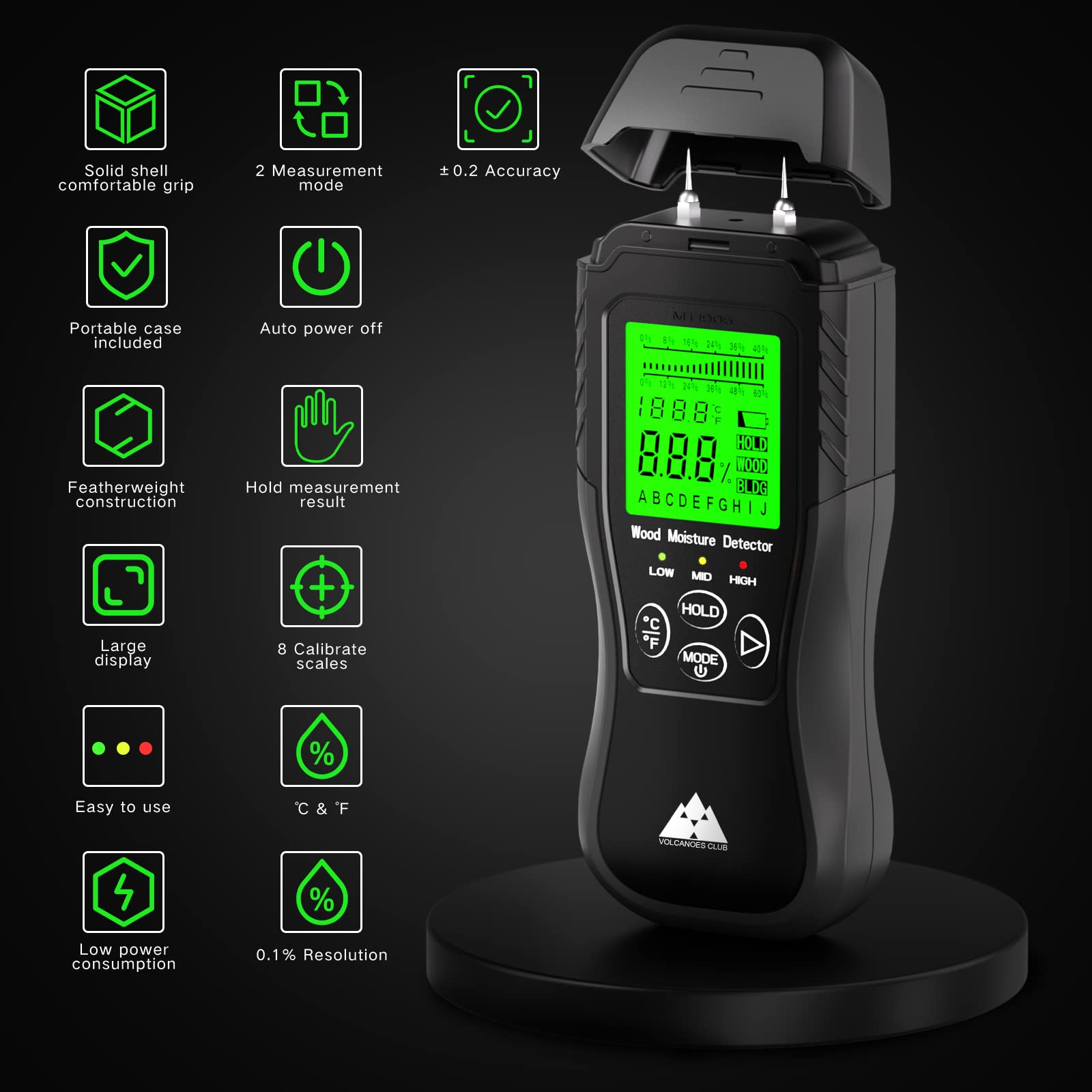 VOLCANOES CLUB Magnetic Digital Angle Finder with Digital Pin Type Moisture Meter = Woodworking Tool Set for Measuring Testing