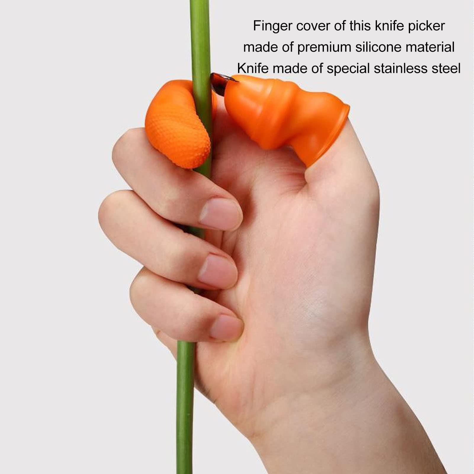 Kuuleyn Silicone Finger Knife, Gardening Thumb Knife, Silicone Thumb Knife Stainless Steel Thumb Knife Picker for Peel Pick Vegetables Pepper Beans(Machete Model-Large+Small)