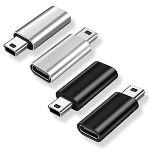 areme mini usb 2.0 to usb c adapter (4 pack), usb type c female to mini usb male converter connector for digital camera, mp3 players, dash cam, gps receiver and more (black+silver)