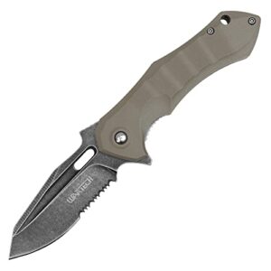 buckshot knives 8" overall spring assisted survival folding pocket knife with aluminum handle and serrated blade (pwt390de)