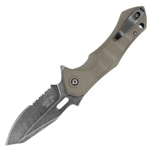 Buckshot Knives 8" Overall Spring Assisted Survival Folding Pocket Knife With Aluminum Handle And Serrated Blade (PWT390DE)
