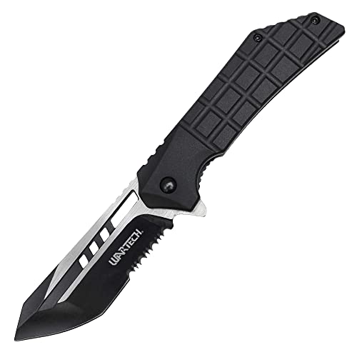 Buckshot Knives 8" Overall Spring Assisted Suvival Folding Pocket Knife With Aluminum Handle And Serrated Blade (PWT393BK)