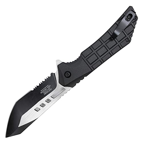 Buckshot Knives 8" Overall Spring Assisted Suvival Folding Pocket Knife With Aluminum Handle And Serrated Blade (PWT393BK)