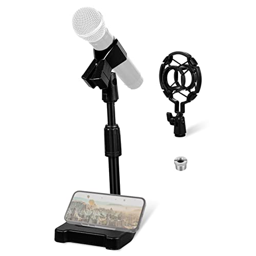 Mikinona microphone stand cell phone kickstand desktop phone holder stand desk shelf stand desk mic rack podcast mic stand microphone fix stands microphone holders snowball plastic lifting