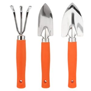 Garden Hand Tools, Wide Shovel Glossy Polishing Gardening Tool Set Stainless Steel Rake Narrow Shovel Practical Orange for Bonsai Pl