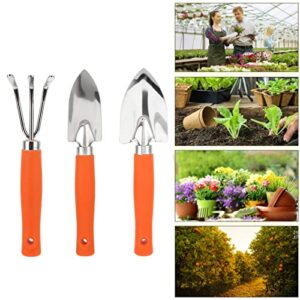 Garden Hand Tools, Wide Shovel Glossy Polishing Gardening Tool Set Stainless Steel Rake Narrow Shovel Practical Orange for Bonsai Pl