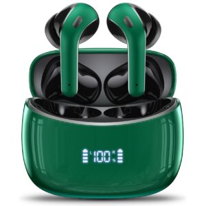 wireless earbuds 50h playback bluetooth headphones with wireless charging case waterproof ear buds in-ear earphones with microphone for android gaming computer laptop tv sport zingbird-veat00l green