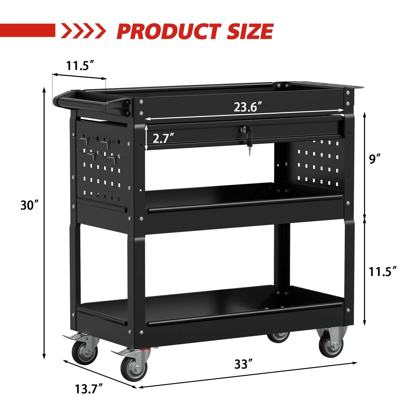 Tool Cart&Tool Chest,4-Wheel Tool Cart,Rolling Tool Cart,Tool Storage Cart,Tool Cart with Ball-Bearing Slides, Tool Cart for Garage and Warehouse (Black)