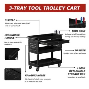 Tool Cart&Tool Chest,4-Wheel Tool Cart,Rolling Tool Cart,Tool Storage Cart,Tool Cart with Ball-Bearing Slides, Tool Cart for Garage and Warehouse (Black)