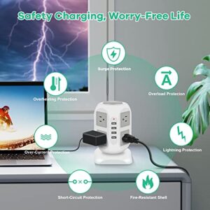 Power Strip Tower 15 ft Long Extension Cord - 8 Outlets Power Surge Protector with 4 USB Ports - Multi Plug Outlet Extender - Multiple Outlets Charging Station for Multiple Devices, Phone, Computer