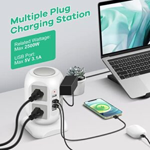 Power Strip Tower 15 ft Long Extension Cord - 8 Outlets Power Surge Protector with 4 USB Ports - Multi Plug Outlet Extender - Multiple Outlets Charging Station for Multiple Devices, Phone, Computer