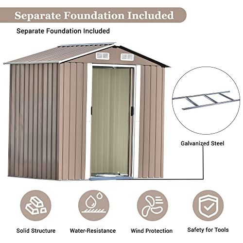 Morhome 6FTx4 FT Patio Bike Shed Garden Shed, Metal Storage Shed with Lockable Door, Tool Cabinet with Vents and Foundation for Backyard, Lawn, Garden