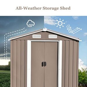 Morhome 6FTx4 FT Patio Bike Shed Garden Shed, Metal Storage Shed with Lockable Door, Tool Cabinet with Vents and Foundation for Backyard, Lawn, Garden