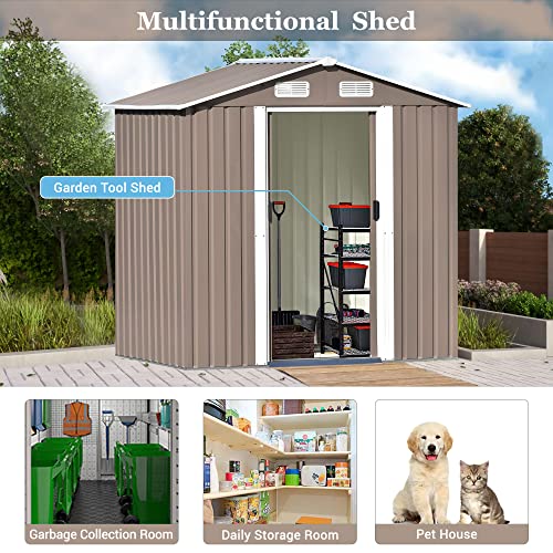 Morhome 6FTx4 FT Patio Bike Shed Garden Shed, Metal Storage Shed with Lockable Door, Tool Cabinet with Vents and Foundation for Backyard, Lawn, Garden