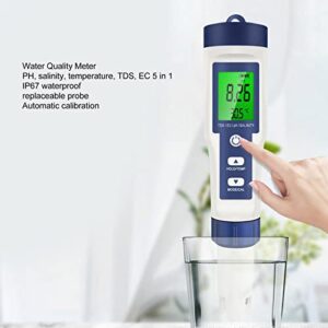 5-in-1 Digital Water Quality Meter with Backlit, PH Salinity Temperature TDS EC Tester for Drinking Water, Aquaculture, and Swimming Pools