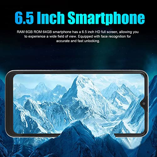 FOTABPYTI Smart Phone, Face Recognition 3 Card Slots 6.5 Inch Cell Phone 5MP Front 13MP Rear Camera 100-240V Ultra Thin MT6580 CPU Processor for Android 10 for Adults (US Plug)