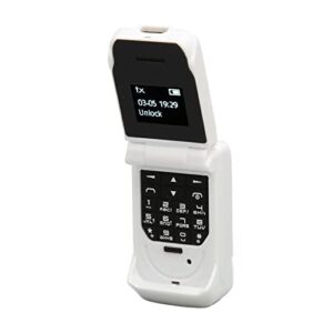 seniors flip cell phone, 2g gsm mini easy to use mobile phone for elderly kids, big buttons loud volume, 0.66 inch oled screen, 32+64mb, 300mah battery bluetooths (white)